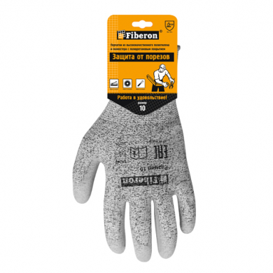 Перчатки "Защита от порезов", со стекловолокном, полиуретановое покрытие, Fiberon, 10(XL)