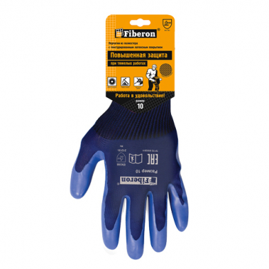 Перчатки "Повышенная защита при тяжелых работах" полиэстер, латексное покрытие, Fiberon, 10(XL)