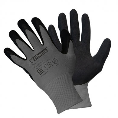Перчатки «Комфорт: ГРАФИТ», полиэстер, вспененное латексное покрытие, в и/у, Fiberon, 9(L)